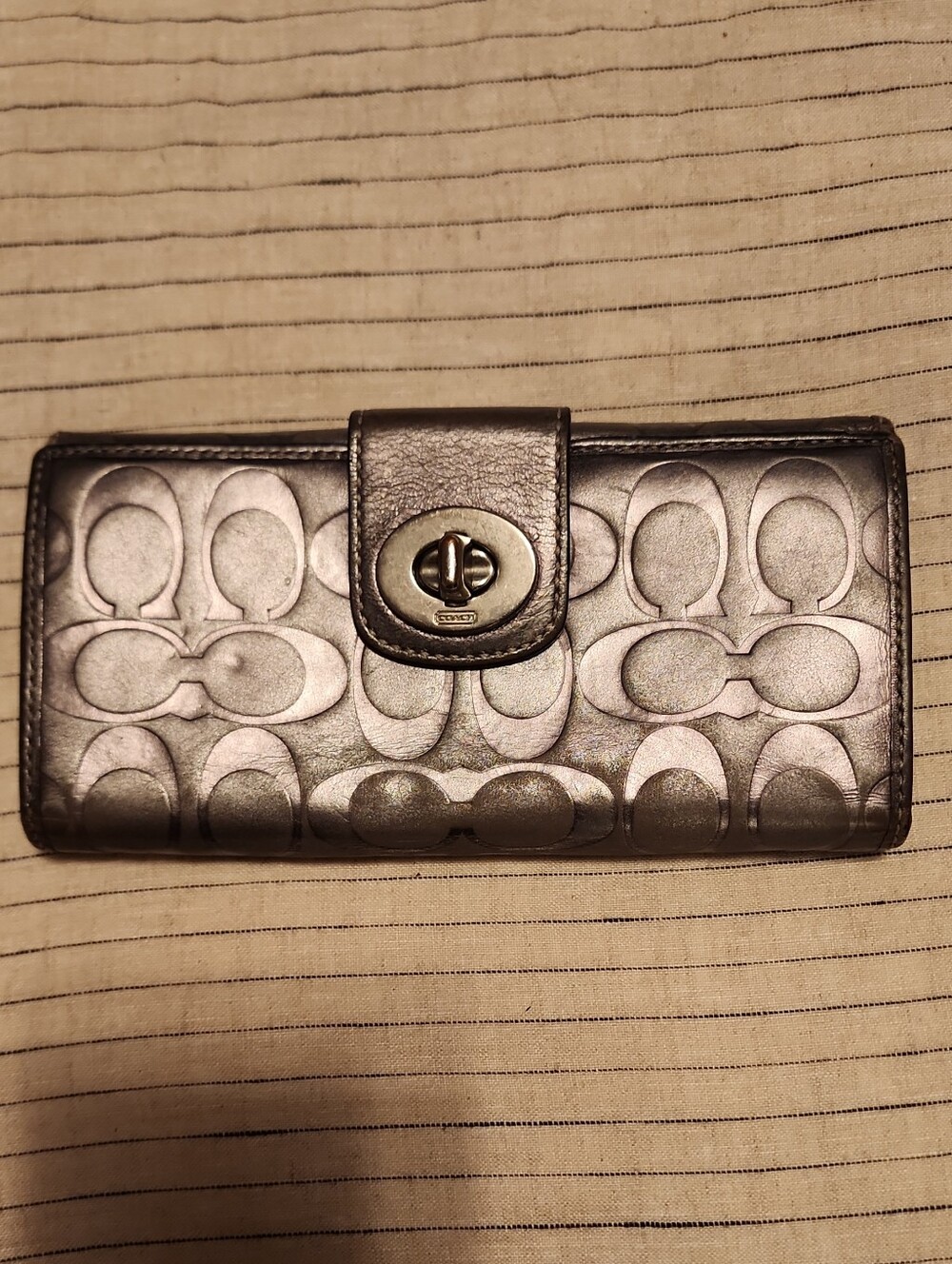 Coach Metallic Gunmetal Signature Turn-Lock Wallet